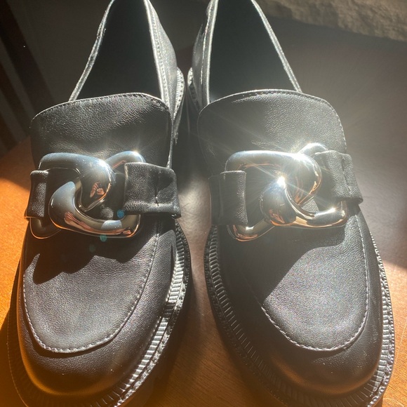 New Aerosoles Women’s Lilia Loafers Black Leather Size 8 Shoes Chunky Flats Work - Picture 7 of 12